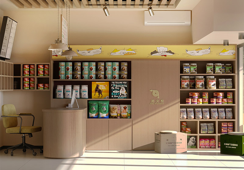布丁寵物店全套裝修設(shè)計，社區(qū)精品寵物店定制